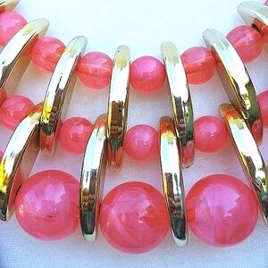 Pink Acrylic Balls With Goldtone Hardware Cleopatra Style Necklace